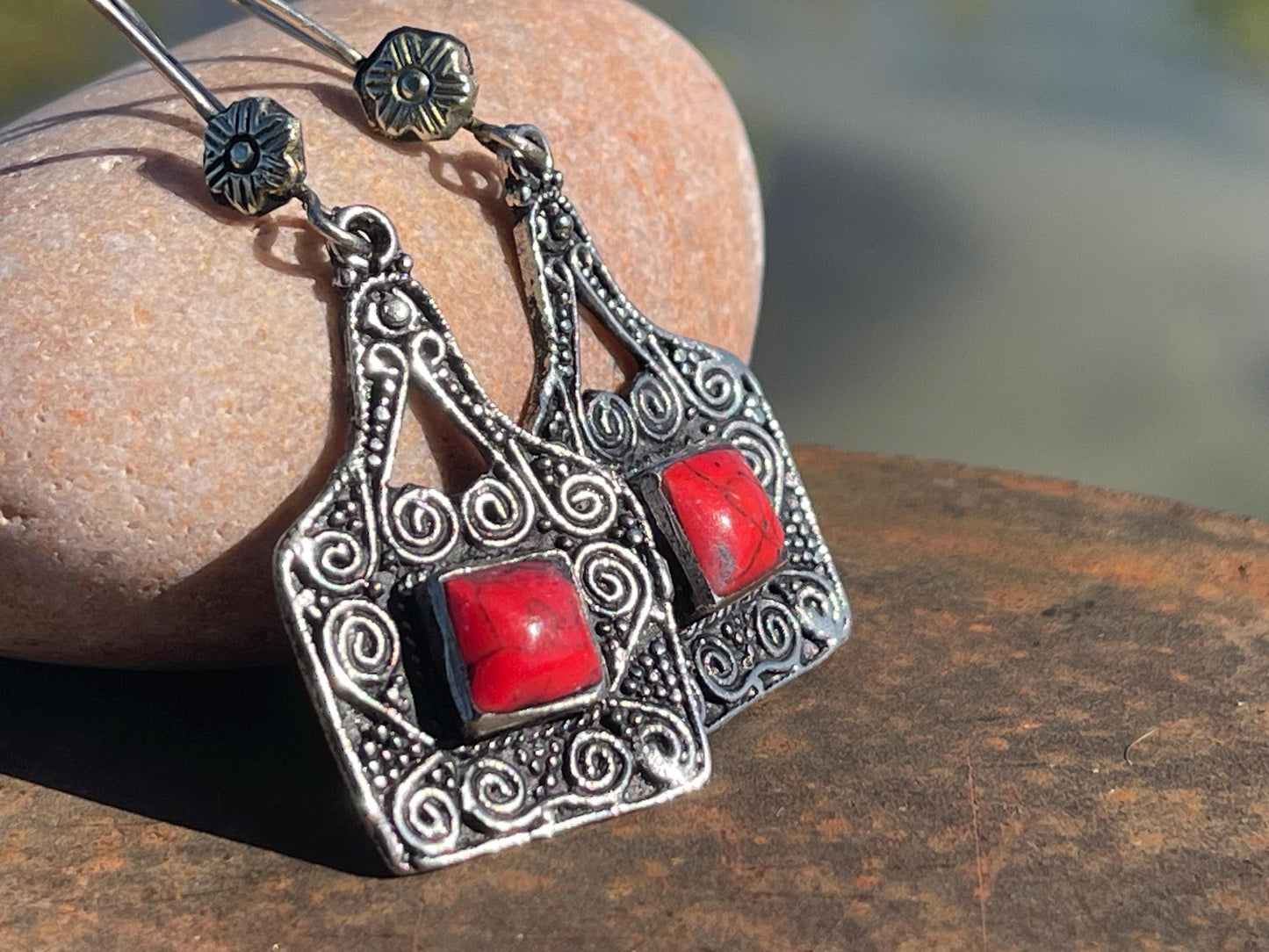 Gypsy jewellery, vintage earrings, red jewellery, ethical jewellery, gypsy earrings, romantic gifts, eco friendly jewellery