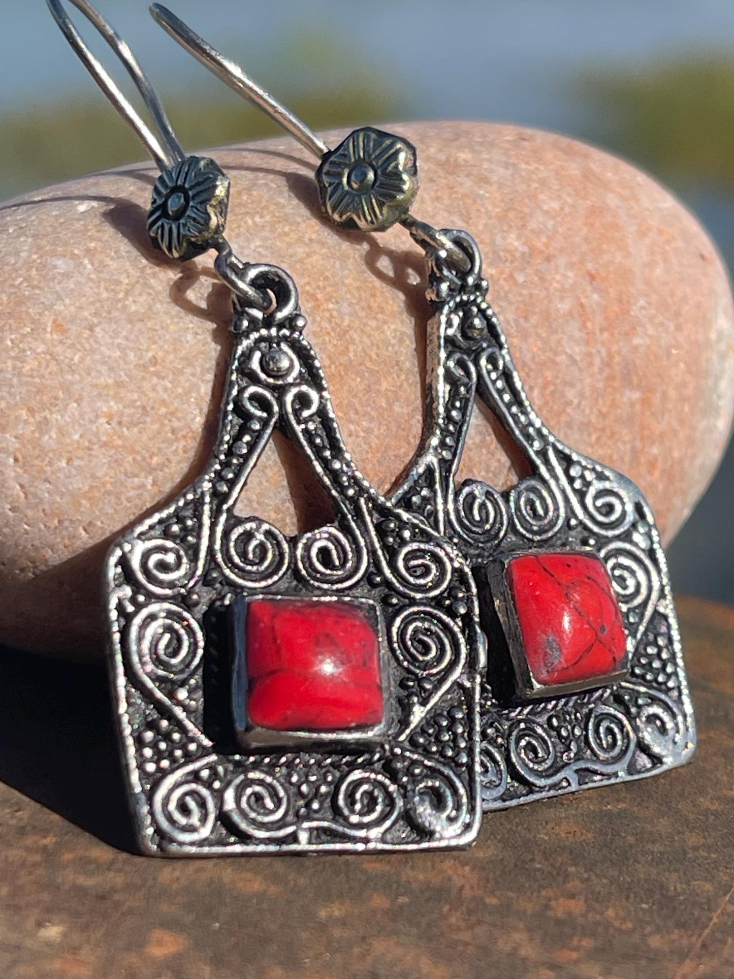 Gypsy jewellery, vintage earrings, red jewellery, ethical jewellery, gypsy earrings, romantic gifts, eco friendly jewellery