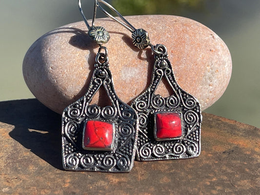 Gypsy jewellery, vintage earrings, red jewellery, ethical jewellery, gypsy earrings, romantic gifts, eco friendly jewellery
