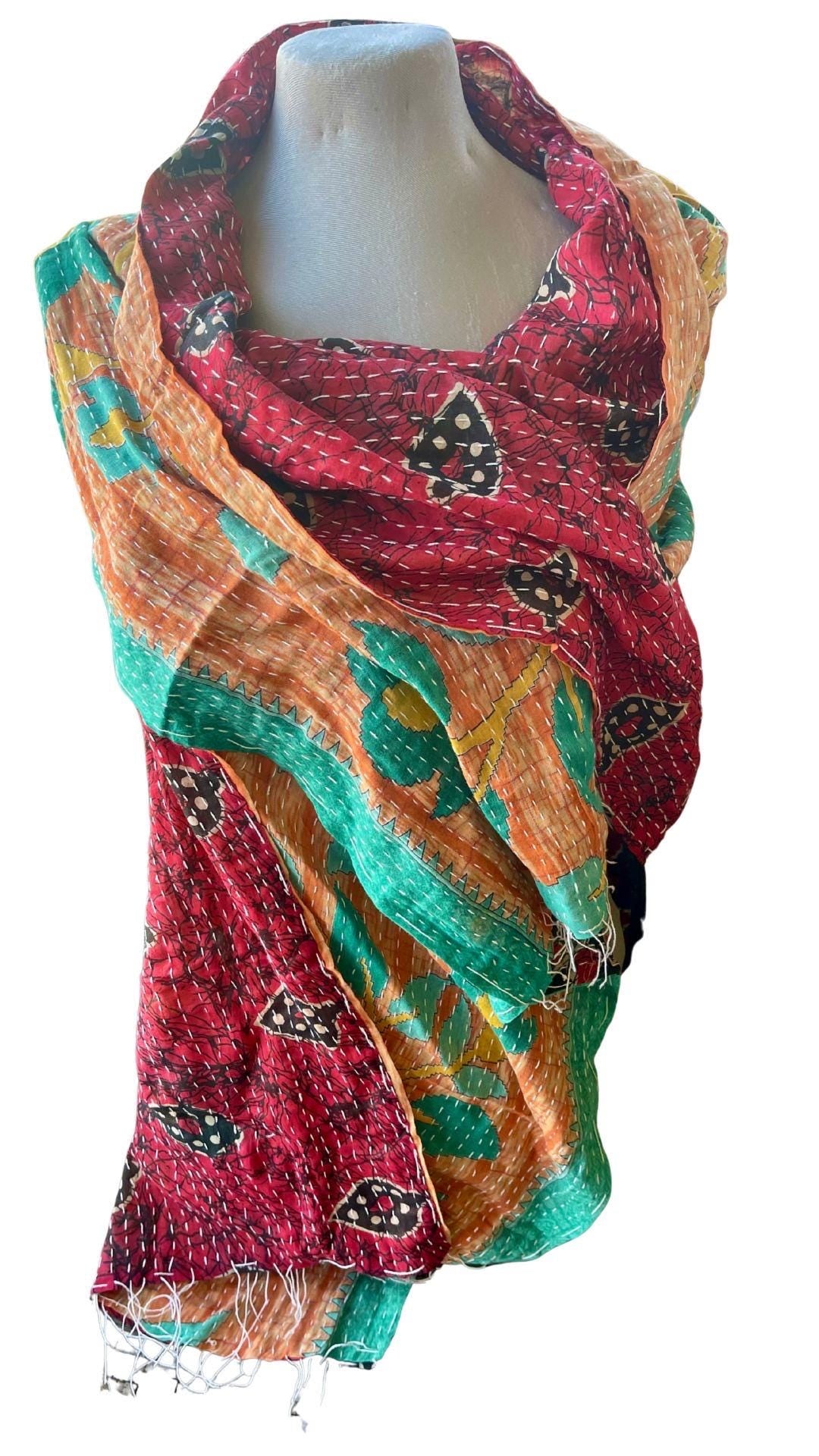 SALE. Vintage scarf, cotton shawl, eco friendly gift for her, handmade shawl. Vintage clothing, boho scarf, ethical clothing, boho wrap