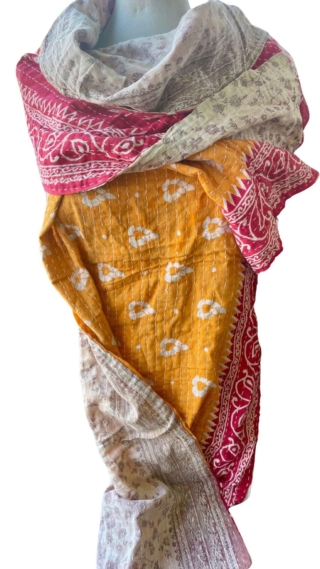 SALE. Vintage scarf, cotton shawl, eco friendly gift for her, handmade shawl. Vintage clothing, boho scarf, ethical clothing, boho wrap