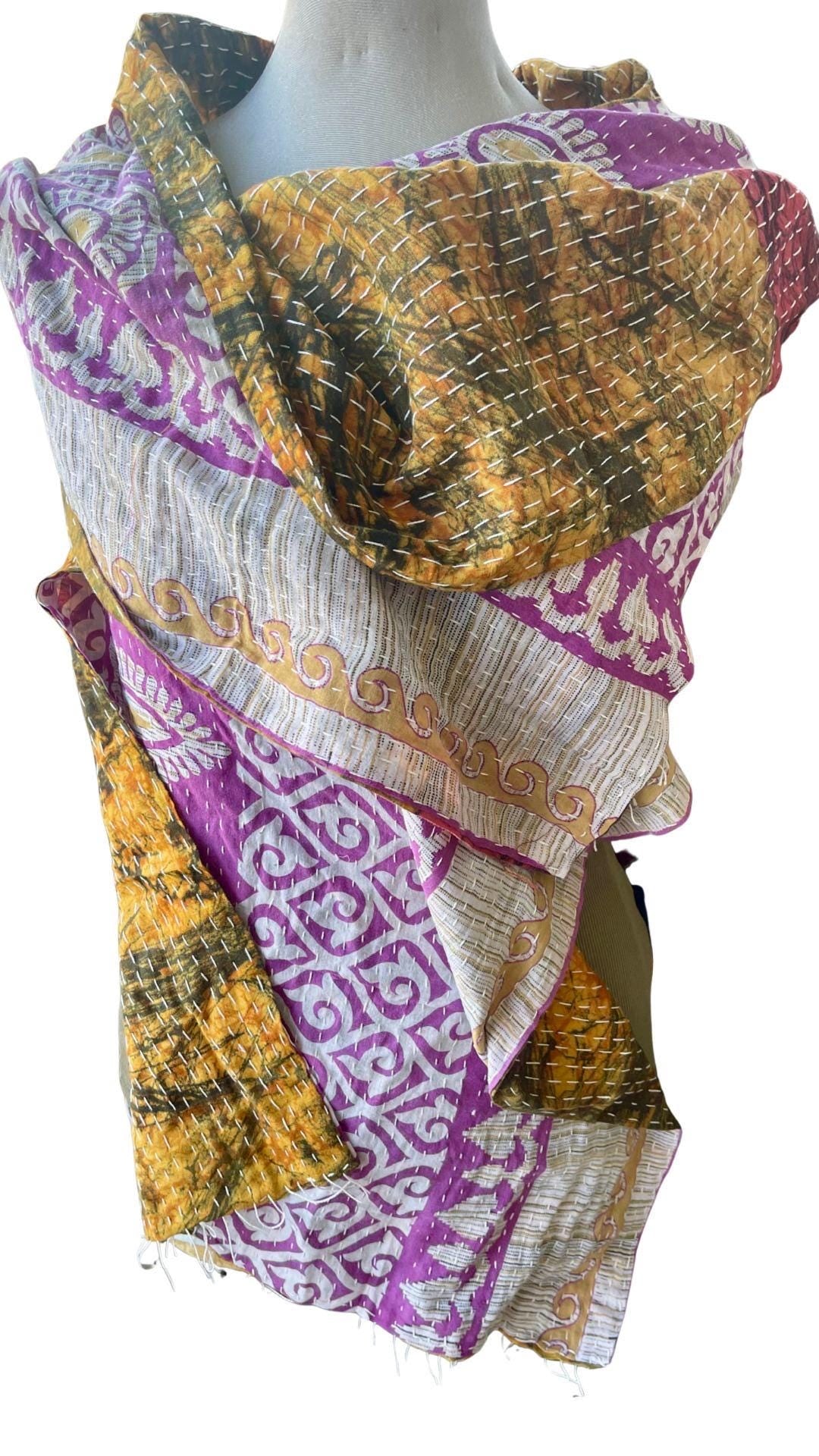 SALE. Vintage scarf, cotton shawl, eco friendly gift for her, handmade shawl. Vintage clothing, boho scarf, ethical clothing, boho wrap