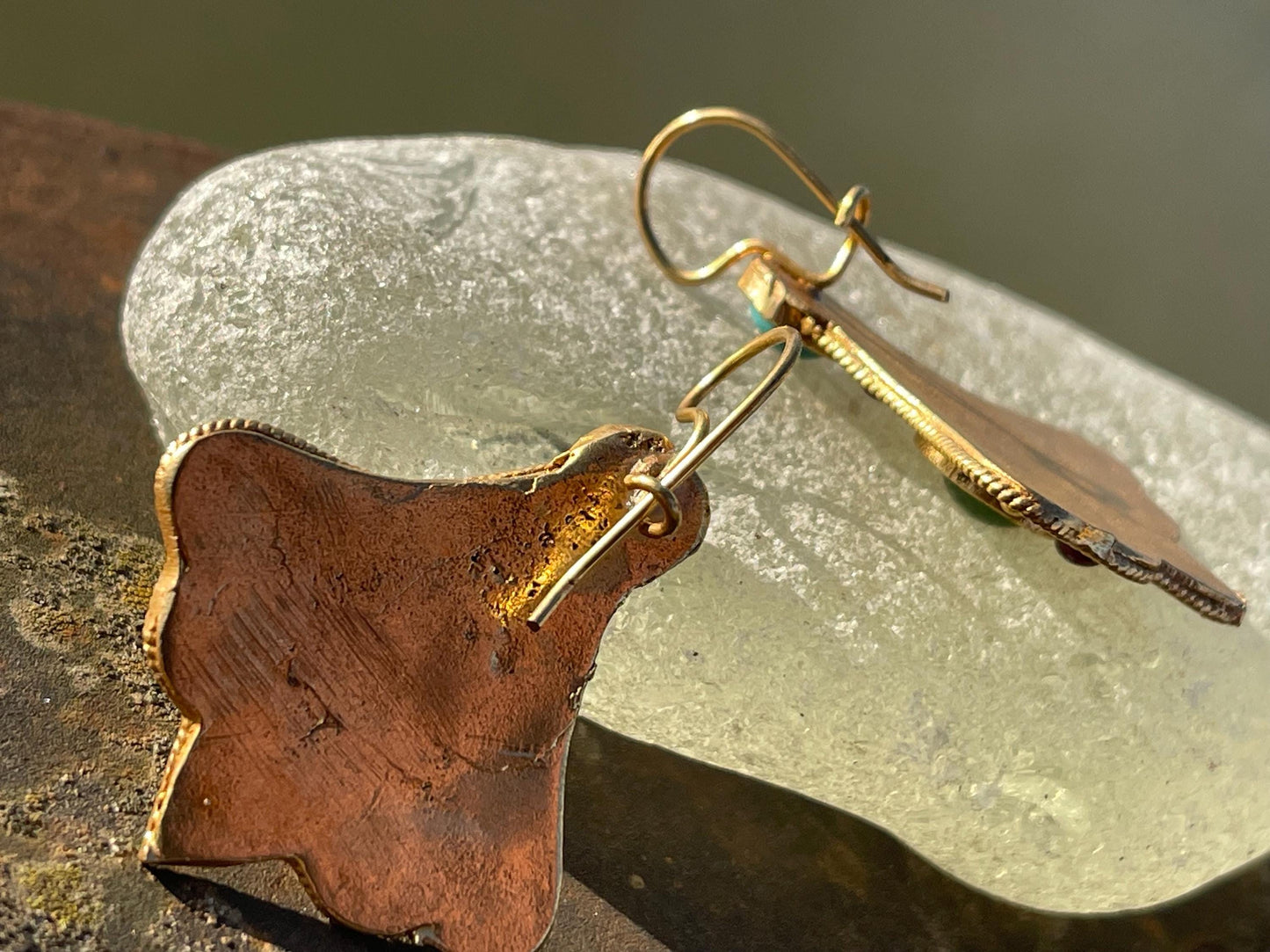 Gypsy jewellery, gold vintage earrings, red jewellery, ethical jewellery, gypsy earrings, romantic gifts, eco friendly jewellery