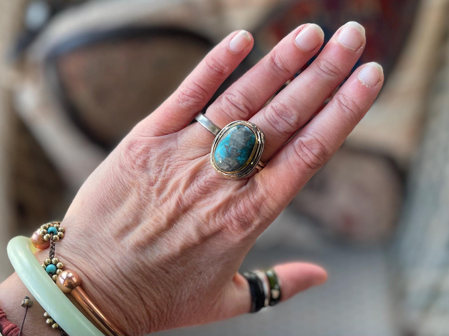 Fabulous vintage turquoise ring, boho vintage jewellery, ethical jewellery, gypsy ring. Eco friendly jewellery. Turquoise jewellery.