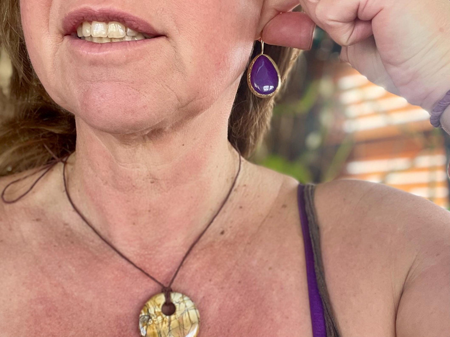 Gypsy jewellery, gold and purple vintage earrings, purple jewellery, ethical jewellery, romantic gifts, eco friendly jewellery.