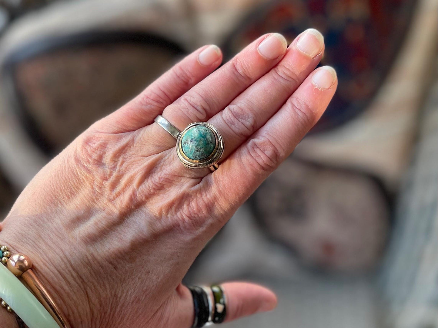 Fabulous vintage turquoise ring, boho vintage jewellery, ethical jewellery, gypsy ring. Eco friendly jewellery. Turquoise jewellery.