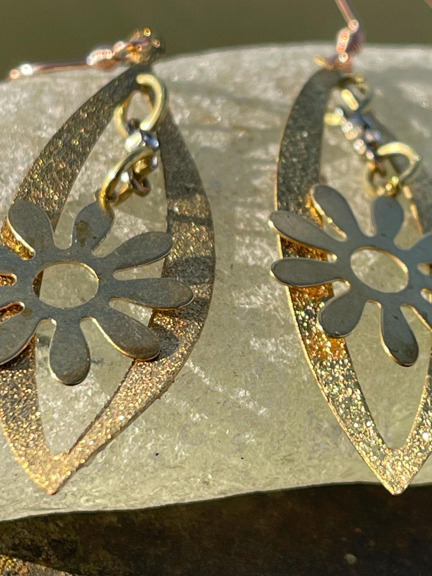 Gold tone festive earrings, Christmas jewellery, ethical jewellery, Christmas earrings, romantic gifts, sparkly earrings.