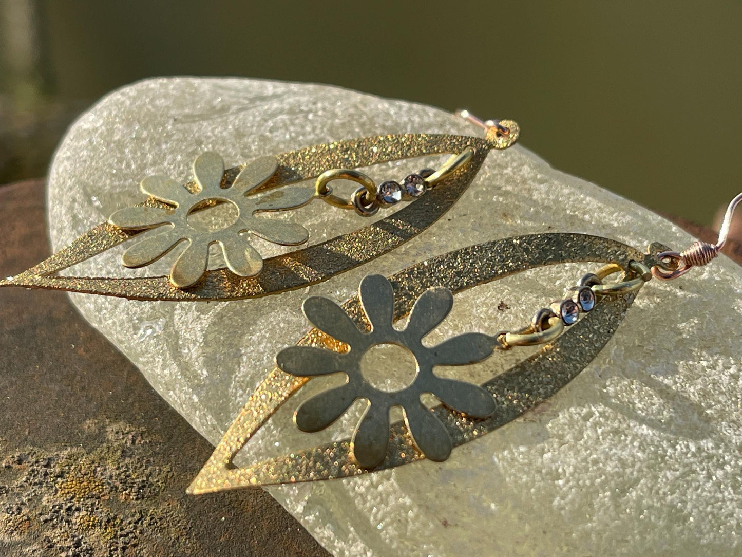 Gold tone festive earrings, Christmas jewellery, ethical jewellery, Christmas earrings, romantic gifts, sparkly earrings.