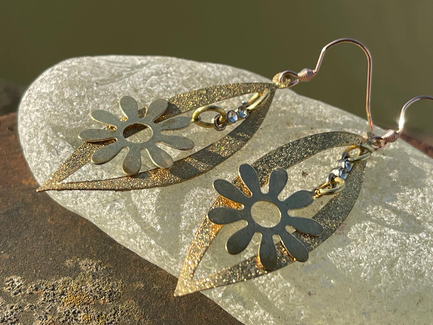 Gold tone festive earrings, Christmas jewellery, ethical jewellery, Christmas earrings, romantic gifts, sparkly earrings.