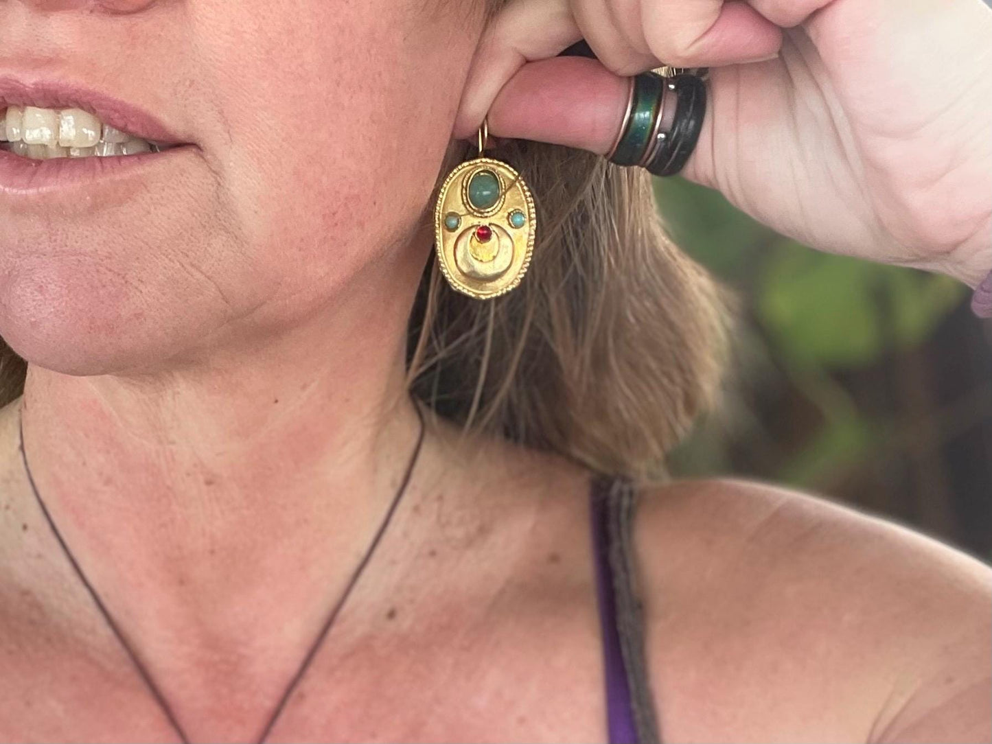 Gypsy jewellery, gold vintage earrings, red jewellery, ethical jewellery, gypsy earrings, romantic gifts, eco friendly jewellery