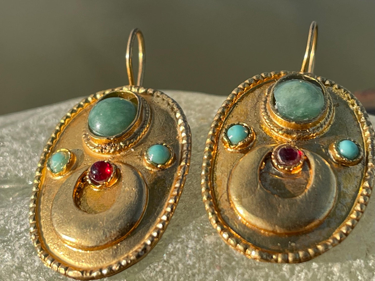 Gypsy jewellery, gold vintage earrings, red jewellery, ethical jewellery, gypsy earrings, romantic gifts, eco friendly jewellery