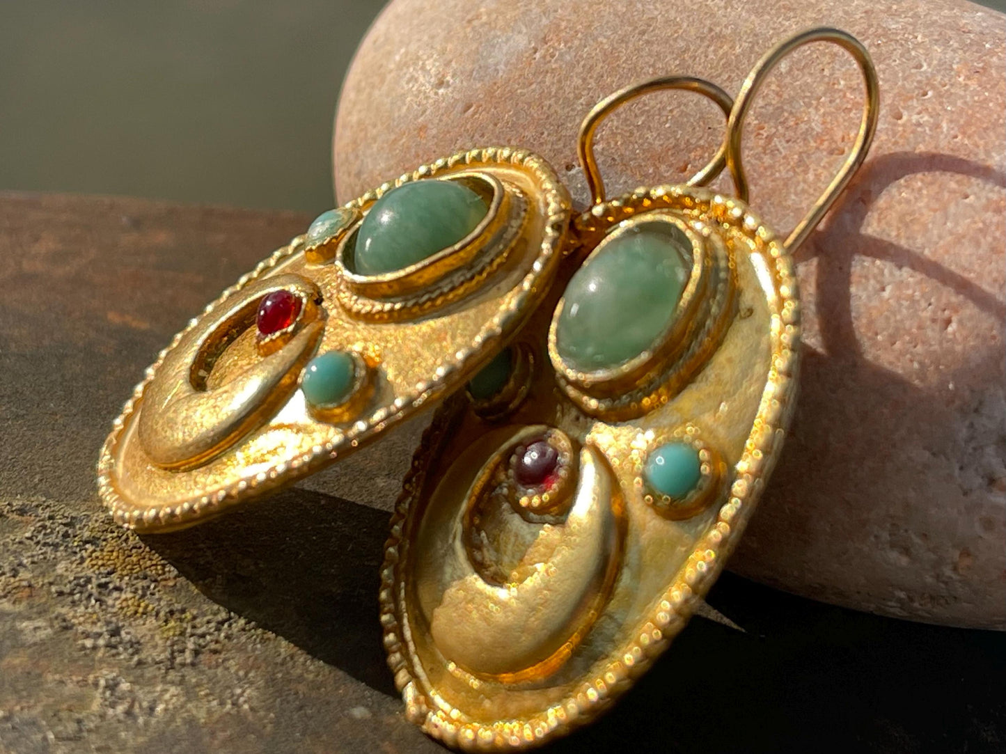 Gypsy jewellery, gold vintage earrings, red jewellery, ethical jewellery, gypsy earrings, romantic gifts, eco friendly jewellery