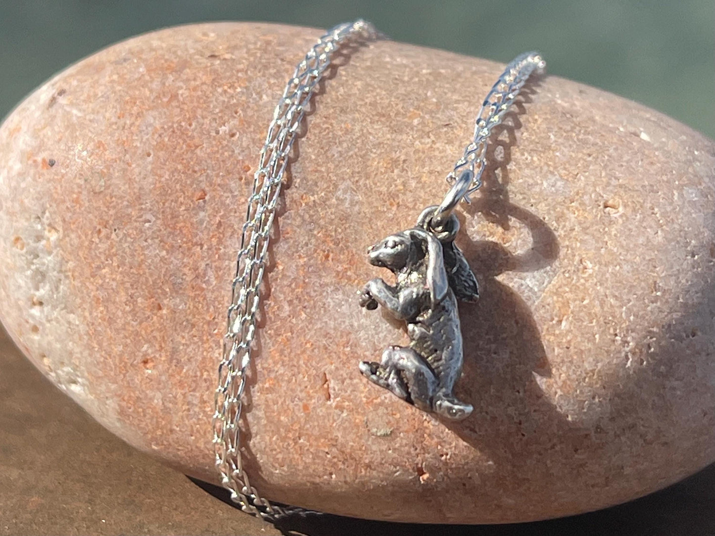 Recycled sterling silver rabbit necklace. Unique jewellery, eco friendly necklace, rabbit jewellery, rabbit pendant. Rabbit jewellery.
