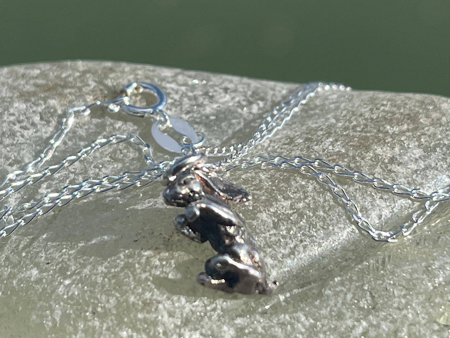 Recycled sterling silver rabbit necklace. Unique jewellery, eco friendly necklace, rabbit jewellery, rabbit pendant. Rabbit jewellery.