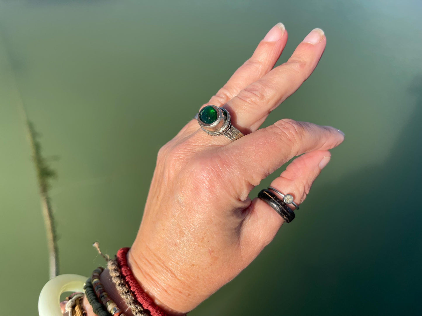 Fabulous vintage ring, large green ring, boho vintage jewellery, ethical jewellery, gypsy ring. Gypsy jewellery, statement jewellery
