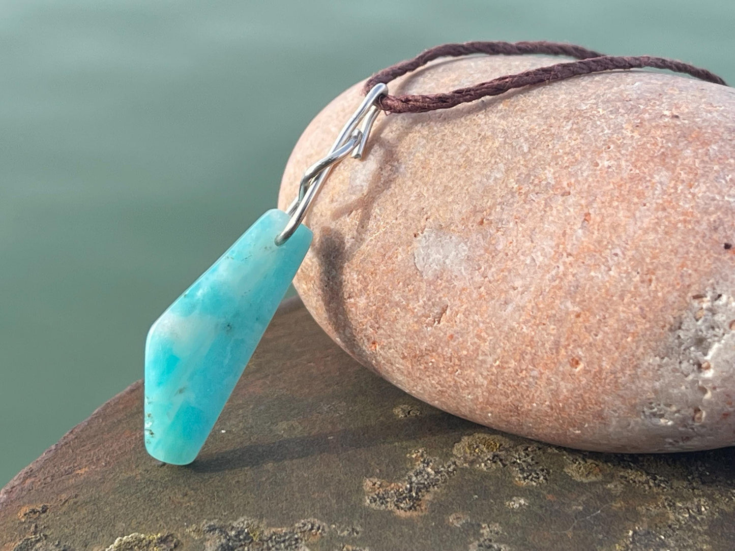 Handmade Aqua amazonite gemstone necklace on recycled silver. Eco friendly necklace, unique gifts, ethical jewellery, unique necklace