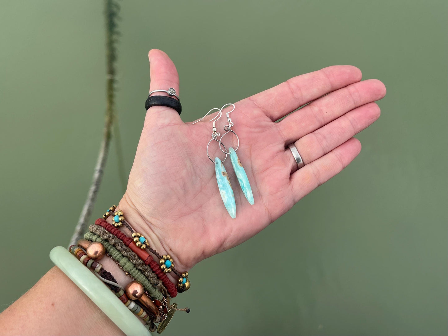 Hemimorphite Marquise gemstone earrings on sterling silver. Ethical jewellery, blue gemstone earrings. Stunning unique jewellery. Unique.