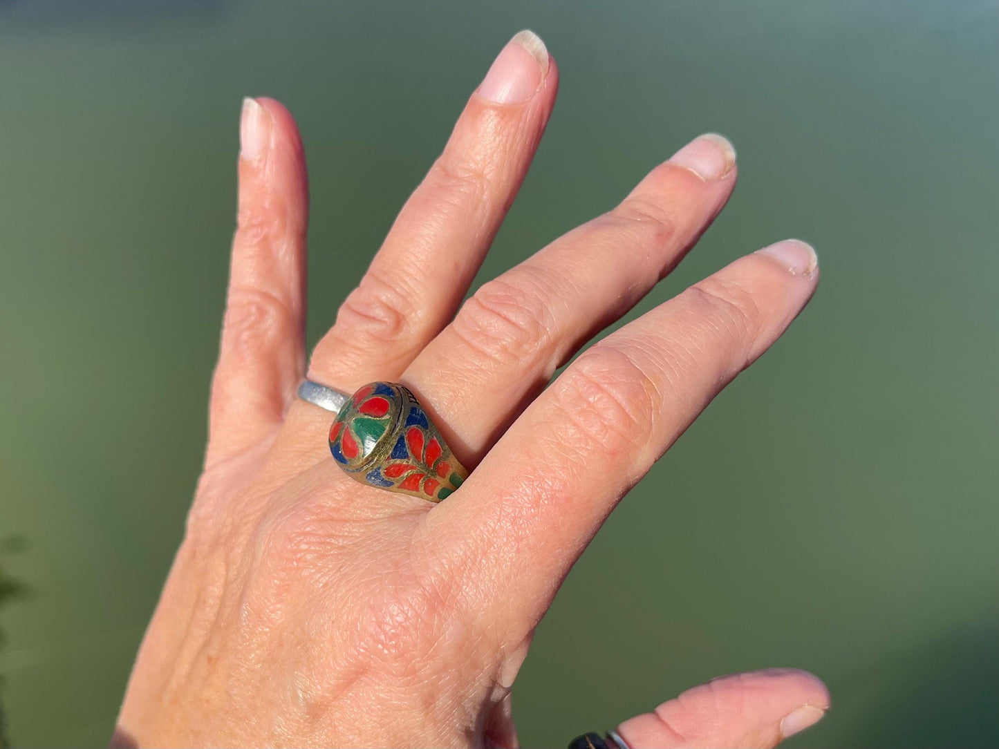 Fabulous festive red and green ring, boho vintage jewellery, ethical jewellery, gypsy ring. Gypsy jewellery. Christmas ring.