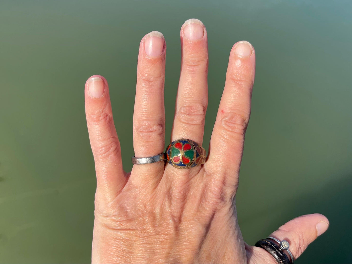 Fabulous festive red and green ring, boho vintage jewellery, ethical jewellery, gypsy ring. Gypsy jewellery. Christmas ring.
