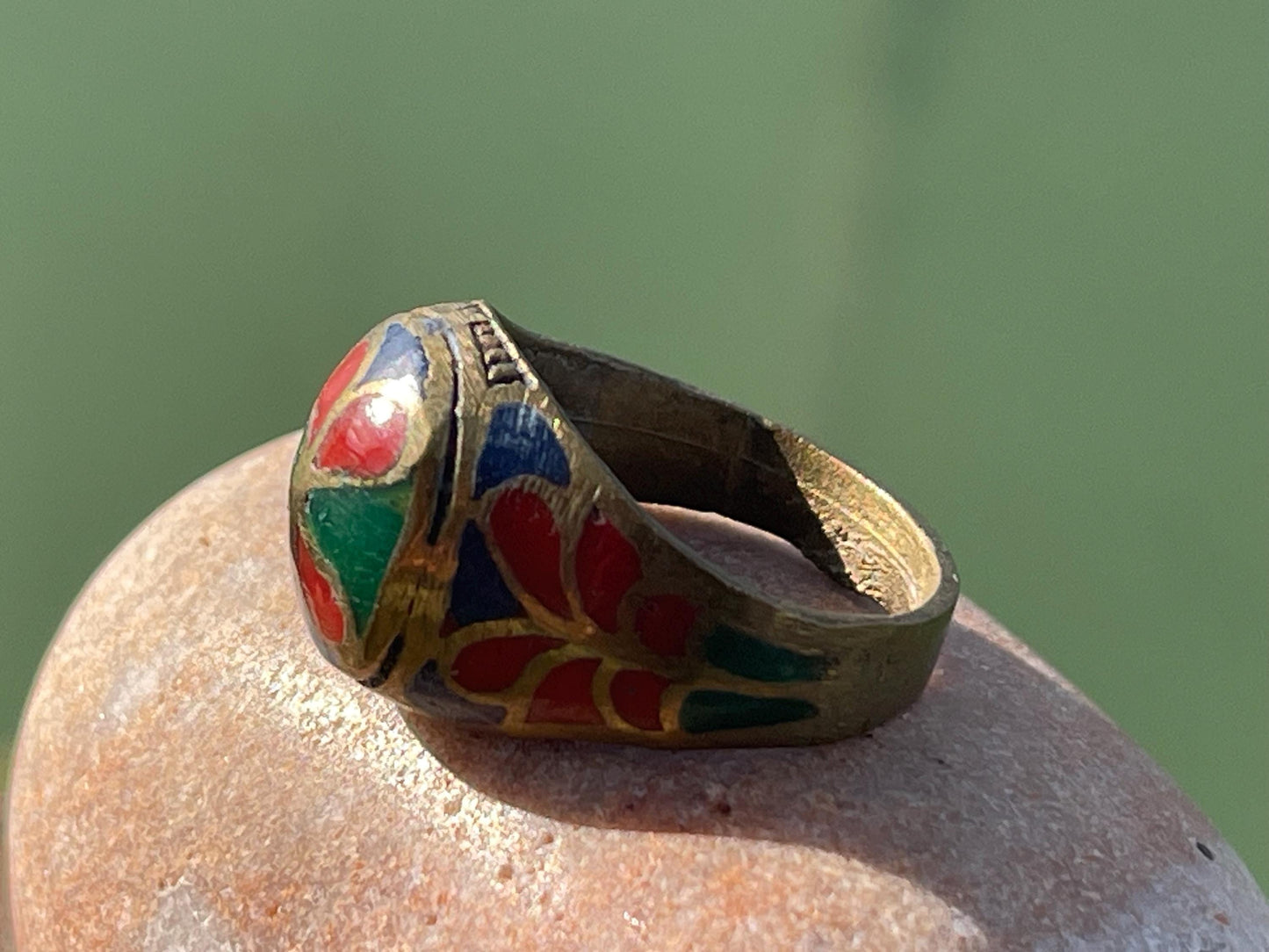 Fabulous festive red and green ring, boho vintage jewellery, ethical jewellery, gypsy ring. Gypsy jewellery. Christmas ring.