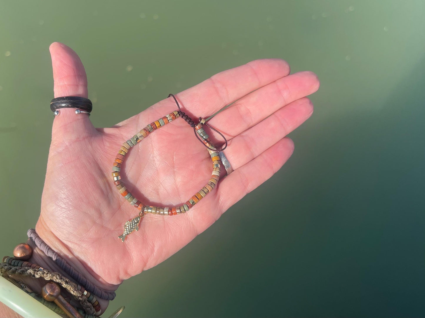 Adjustable Picasso jasper gemstone bracelet, handmade gift for him or her. Ethical jewellery, handmade unique jewellery.
