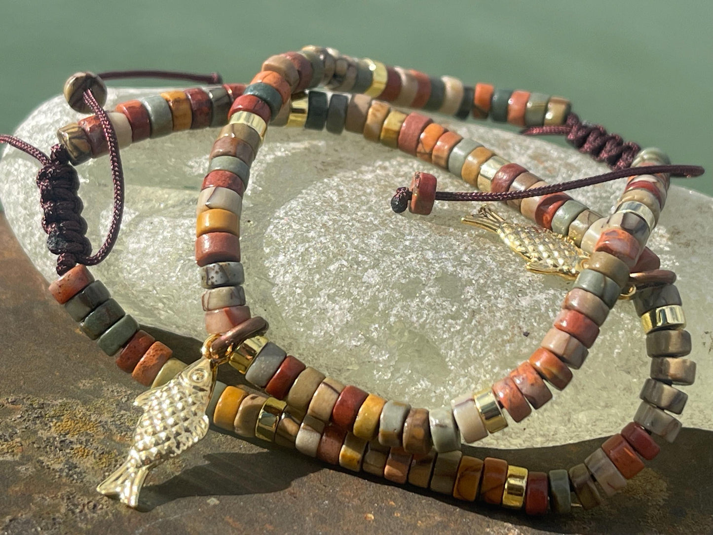 Adjustable Picasso jasper gemstone bracelet, handmade gift for him or her. Ethical jewellery, handmade unique jewellery.