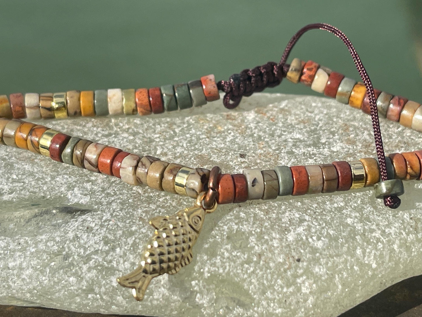 Adjustable Picasso jasper gemstone bracelet, handmade gift for him or her. Ethical jewellery, handmade unique jewellery.