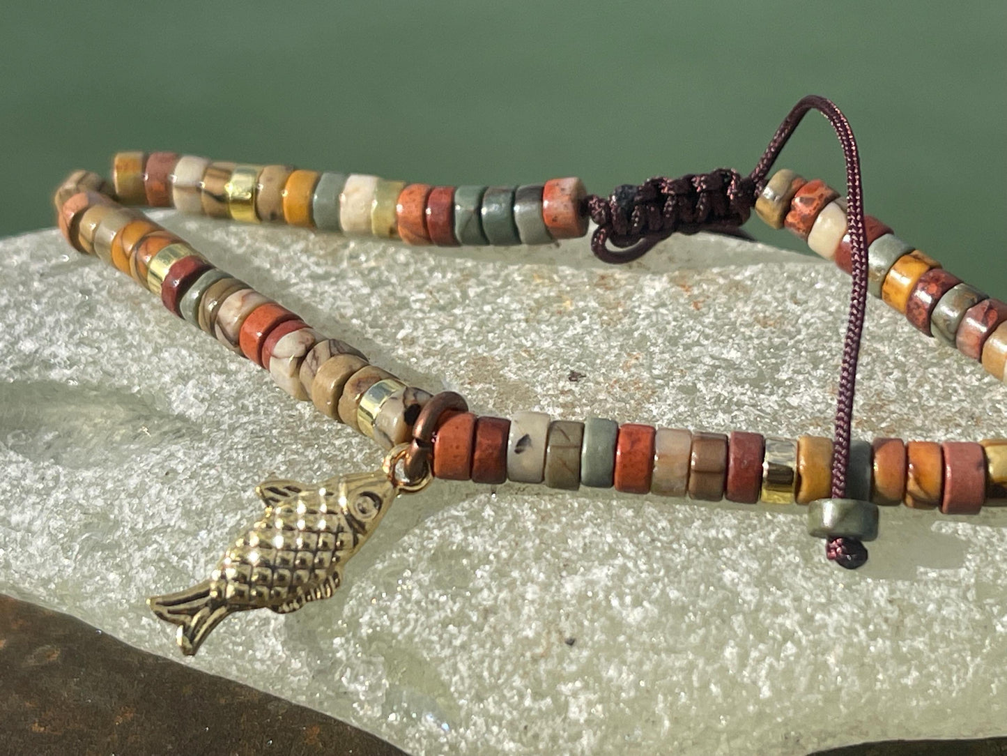 Adjustable Picasso jasper gemstone bracelet, handmade gift for him or her. Ethical jewellery, handmade unique jewellery.