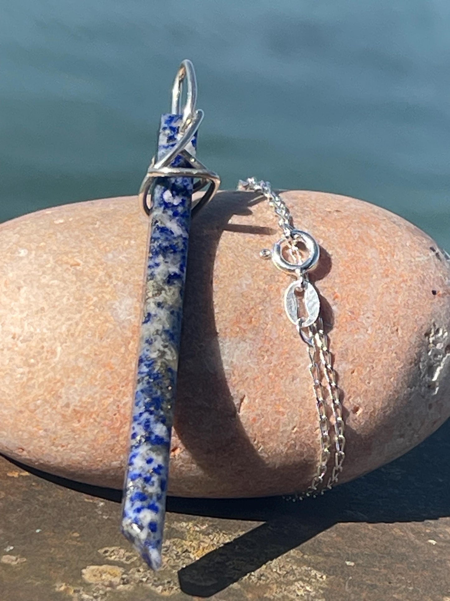 Handmade lapis lazuli necklace, Lapis Pendant Crystal Point, Chakra Reiki Healing Necklace. Romantic gift for her. Unusual lapis jewellery.