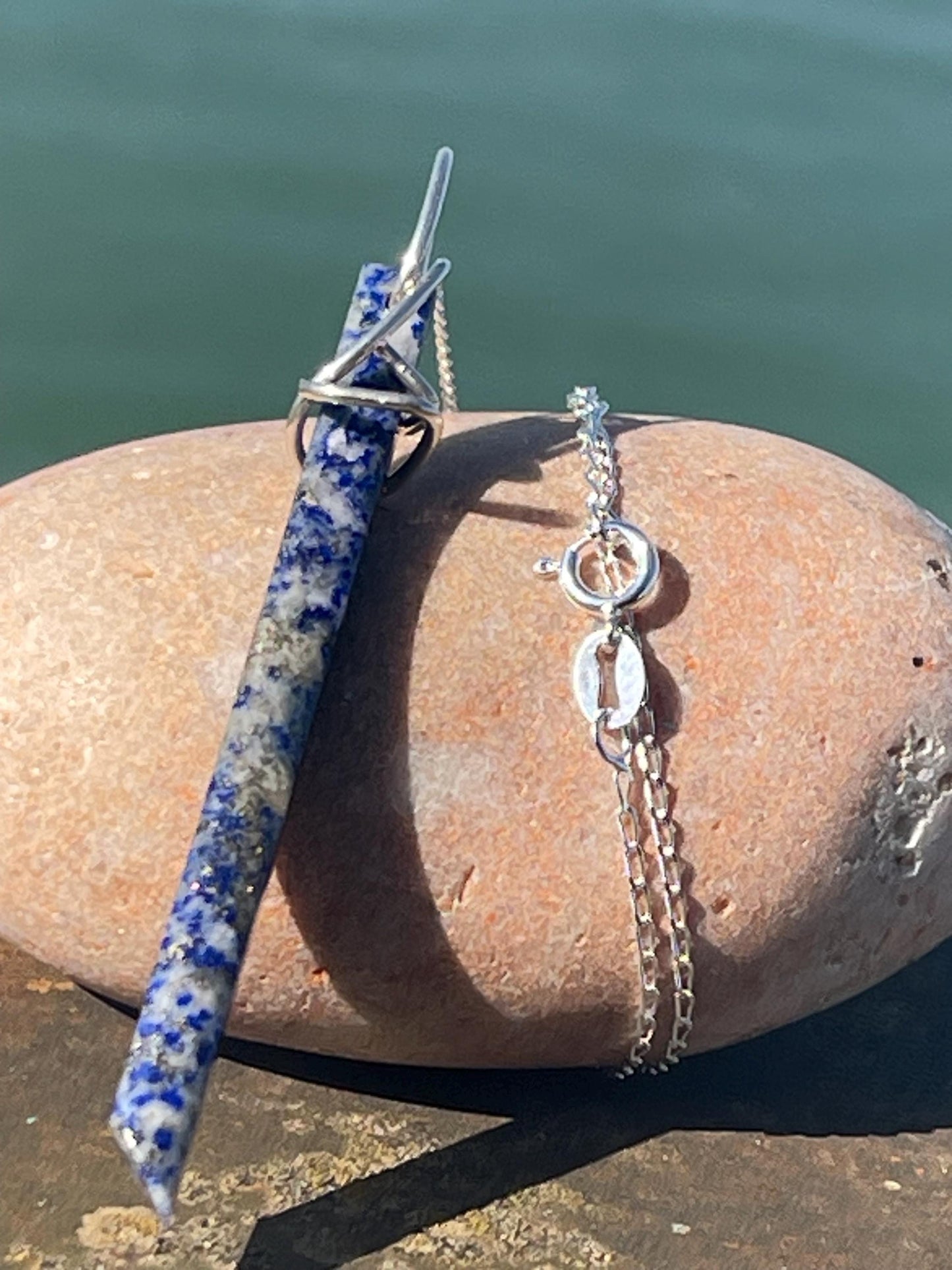 Handmade lapis lazuli necklace, Lapis Pendant Crystal Point, Chakra Reiki Healing Necklace. Romantic gift for her. Unusual lapis jewellery.