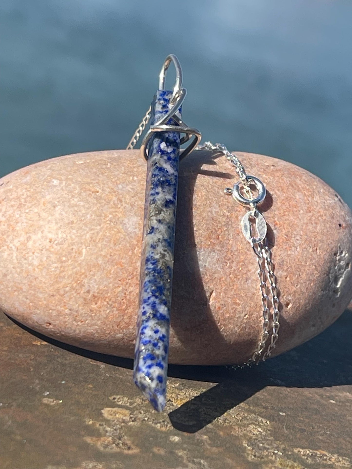 Handmade lapis lazuli necklace, Lapis Pendant Crystal Point, Chakra Reiki Healing Necklace. Romantic gift for her. Unusual lapis jewellery.