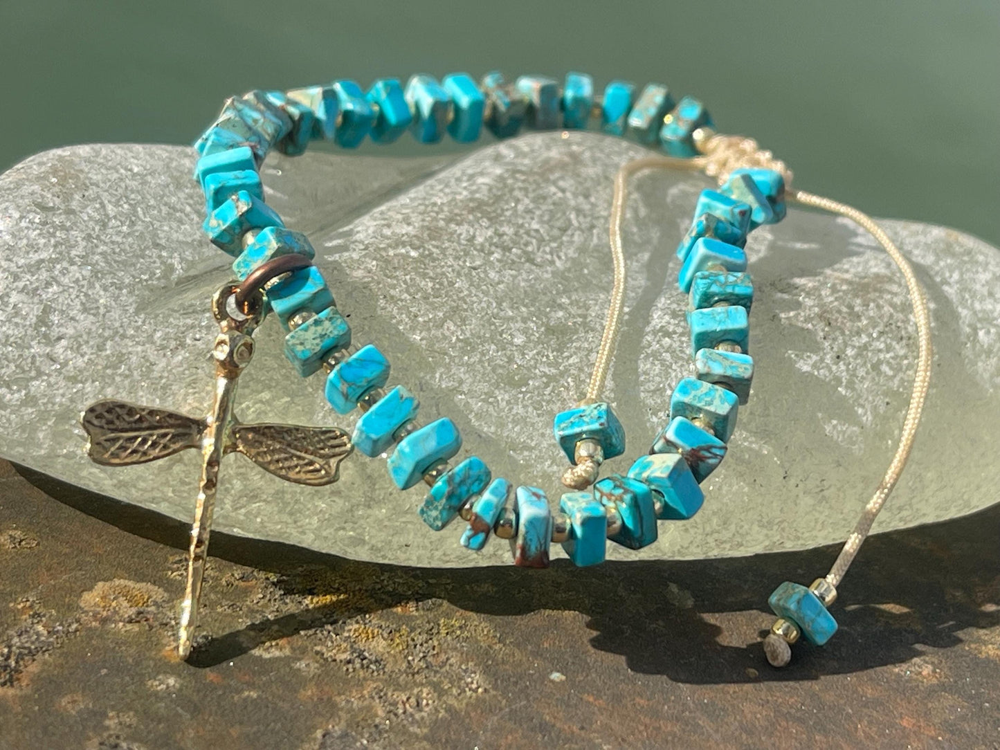 Adjustable gold and blue jasper gemstone bracelet, handmade gift for him or her. Ethical jewellery, handmade unique jewellery.