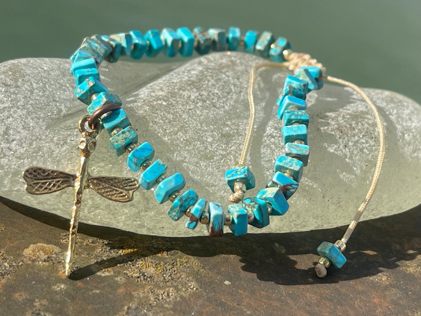 Adjustable gold and blue jasper gemstone bracelet, handmade gift for him or her. Ethical jewellery, handmade unique jewellery.