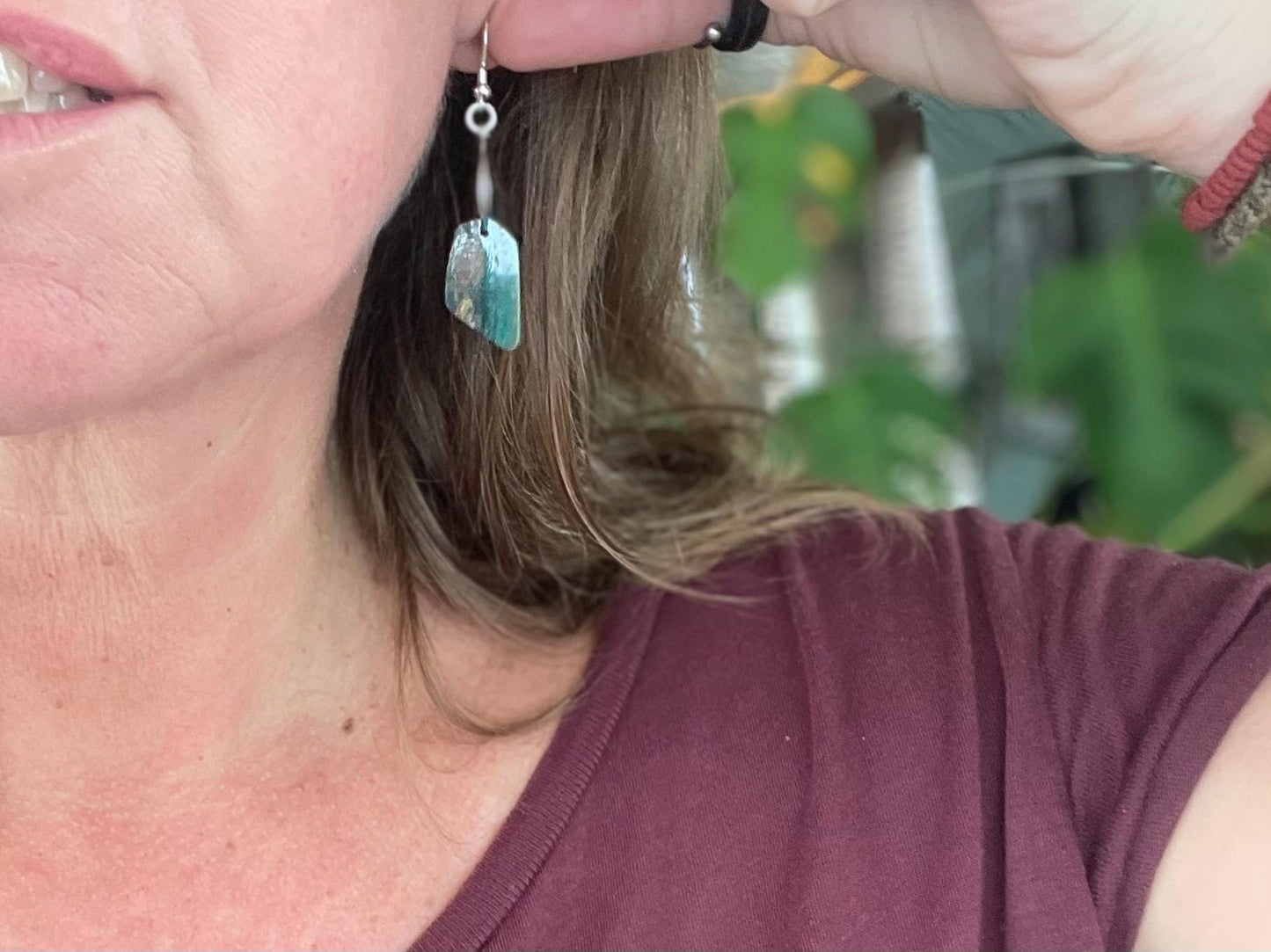 Blue opal nugget earrings on recycled sterling silver. Handmade unusual earrings. Boho earrings. Uniqie jewellery.