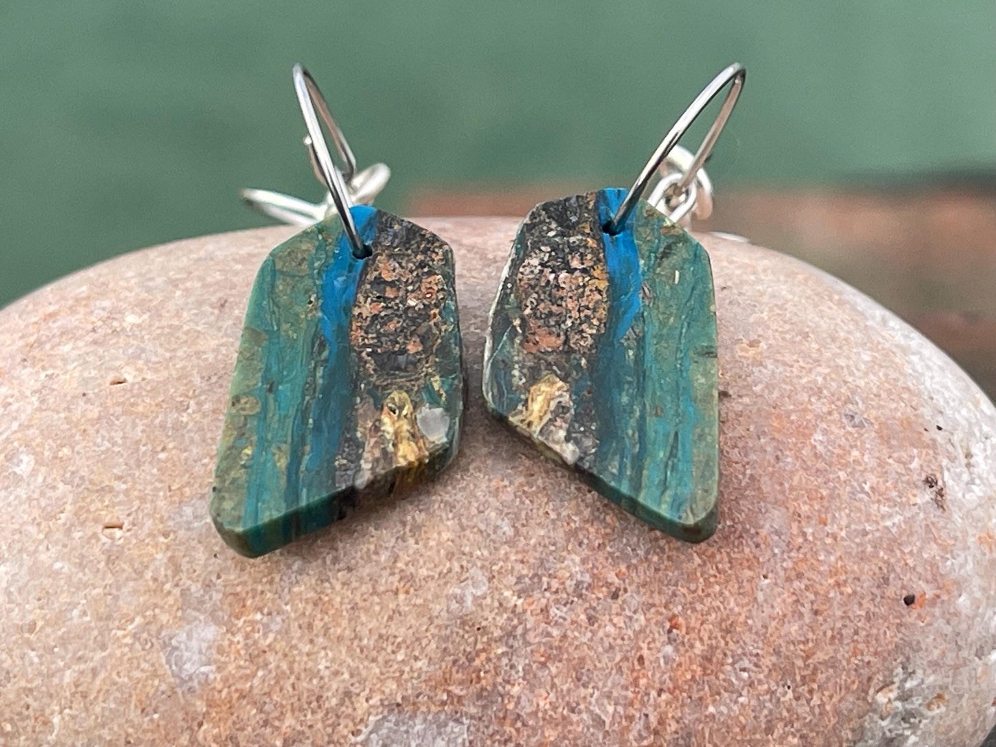 Blue opal nugget earrings on recycled sterling silver. Handmade unusual earrings. Boho earrings. Uniqie jewellery.