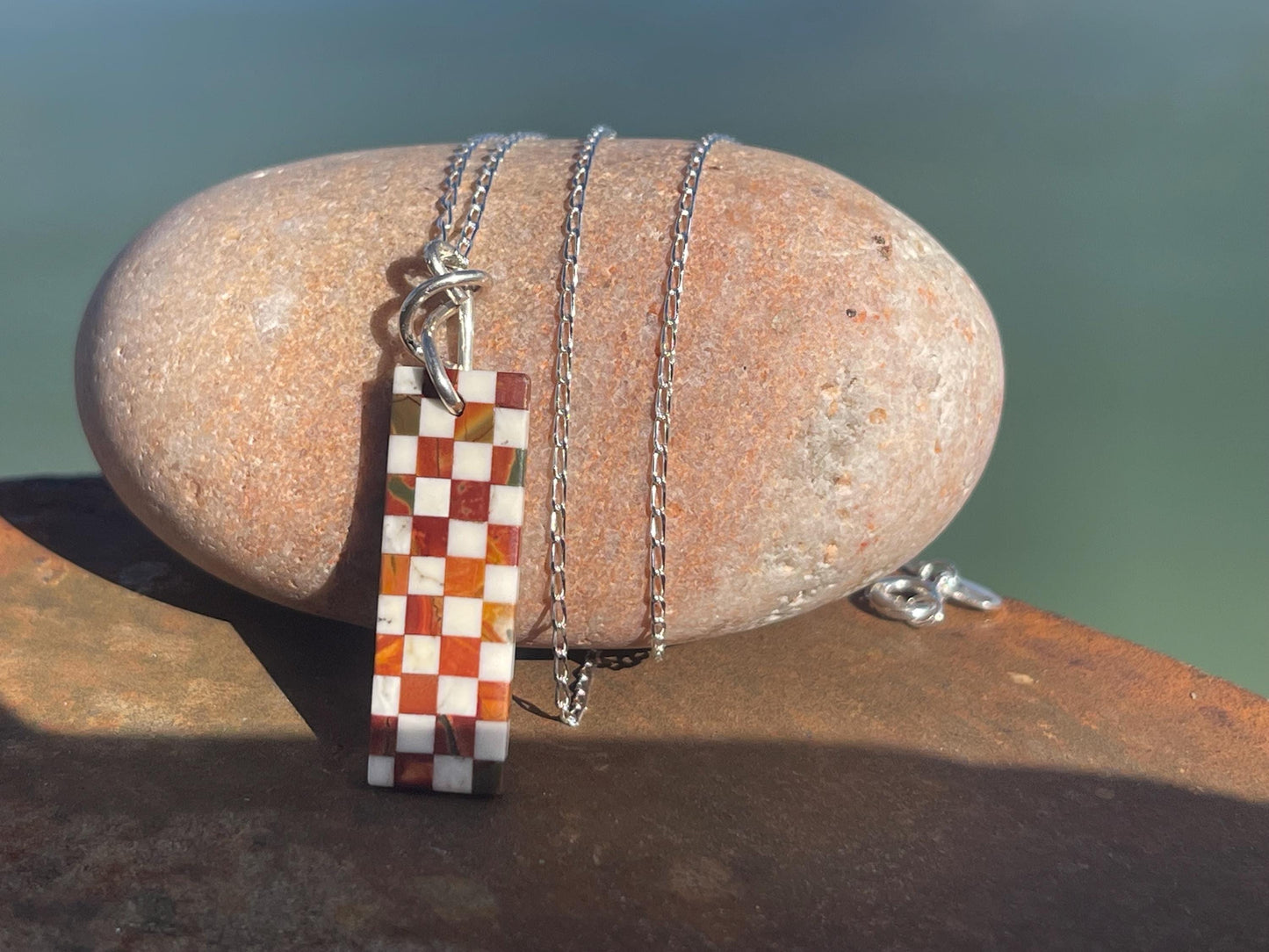 Fused gemstone necklace on recycled sterling silver. Ethical jewellery, lStunning unique jewellery. Unusual pendants.