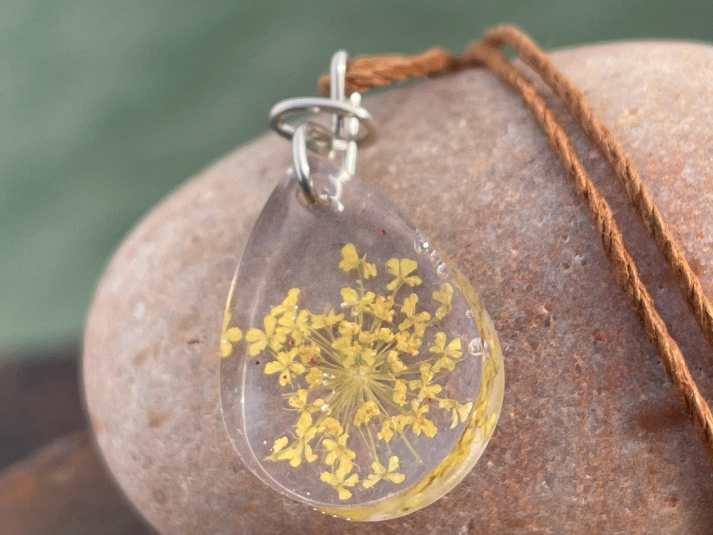 Handmade parsley pendant wrapped in recycled sterling silver. Romantic handmade jewellery. Eco friendly jewellery. Ethical jewellery.