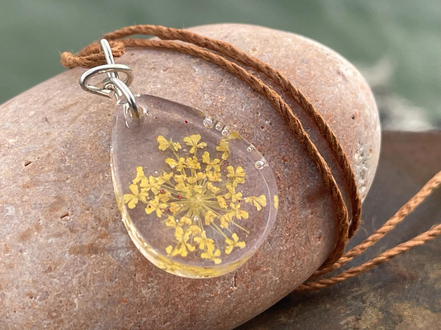 Handmade parsley pendant wrapped in recycled sterling silver. Romantic handmade jewellery. Eco friendly jewellery. Ethical jewellery.