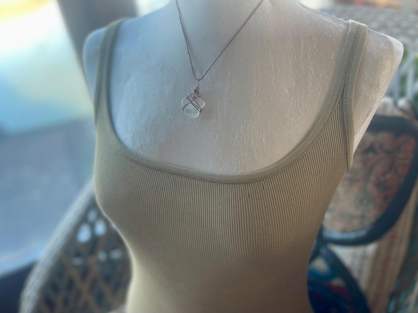 Sea glass necklace. Recycled necklace, gift for him. Ethical jewellery. Sea glass pendant. Eco friendly necklace. Eco friendly jewellery.