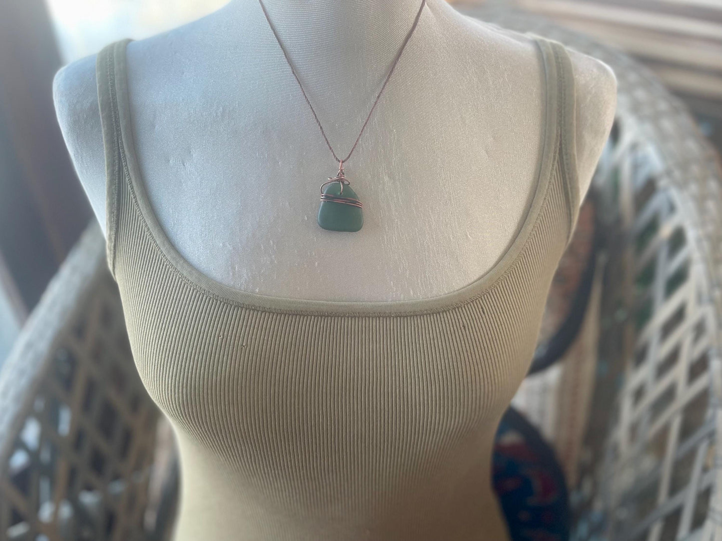 Sea glass necklace. Recycled necklace, gift for him. Ethical jewellery. Sea glass pendant. Eco friendly necklace. Eco friendly jewellery.