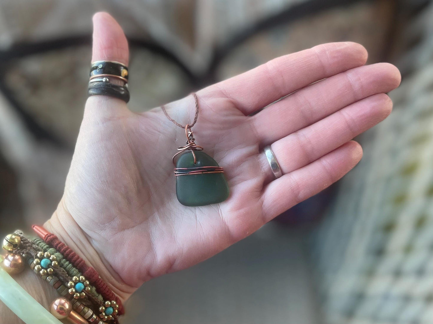 Sea glass necklace. Recycled necklace, gift for him. Ethical jewellery. Sea glass pendant. Eco friendly necklace. Eco friendly jewellery.