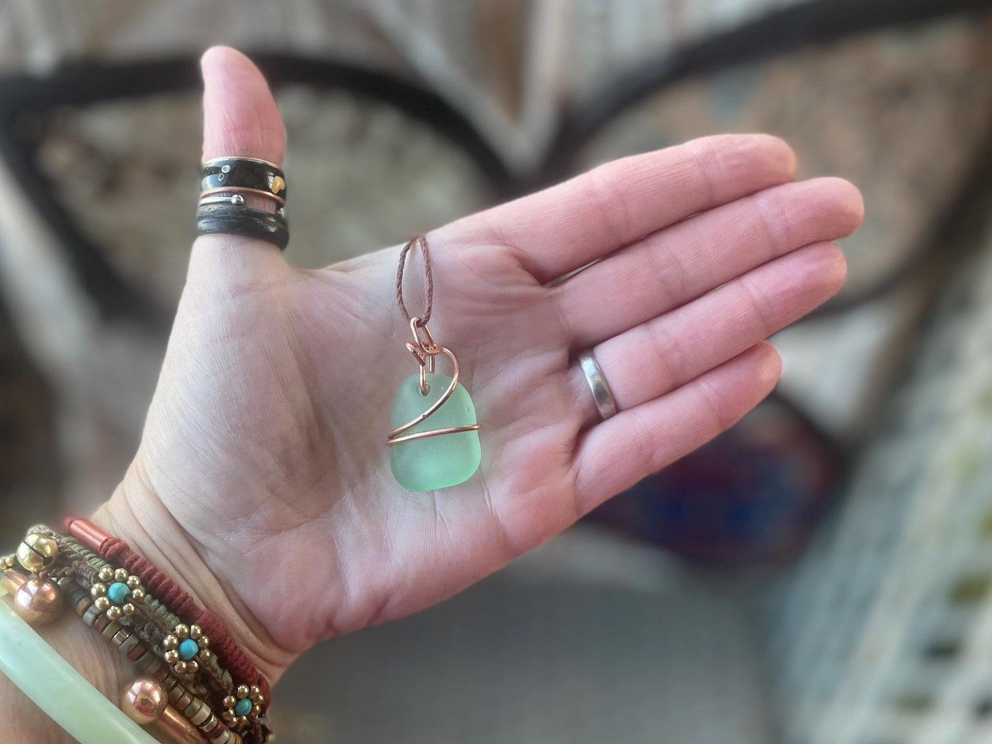 Sea glass necklace. Recycled necklace, gift for him. Ethical jewellery. Sea glass pendant. Eco friendly necklace. Eco friendly jewellery.