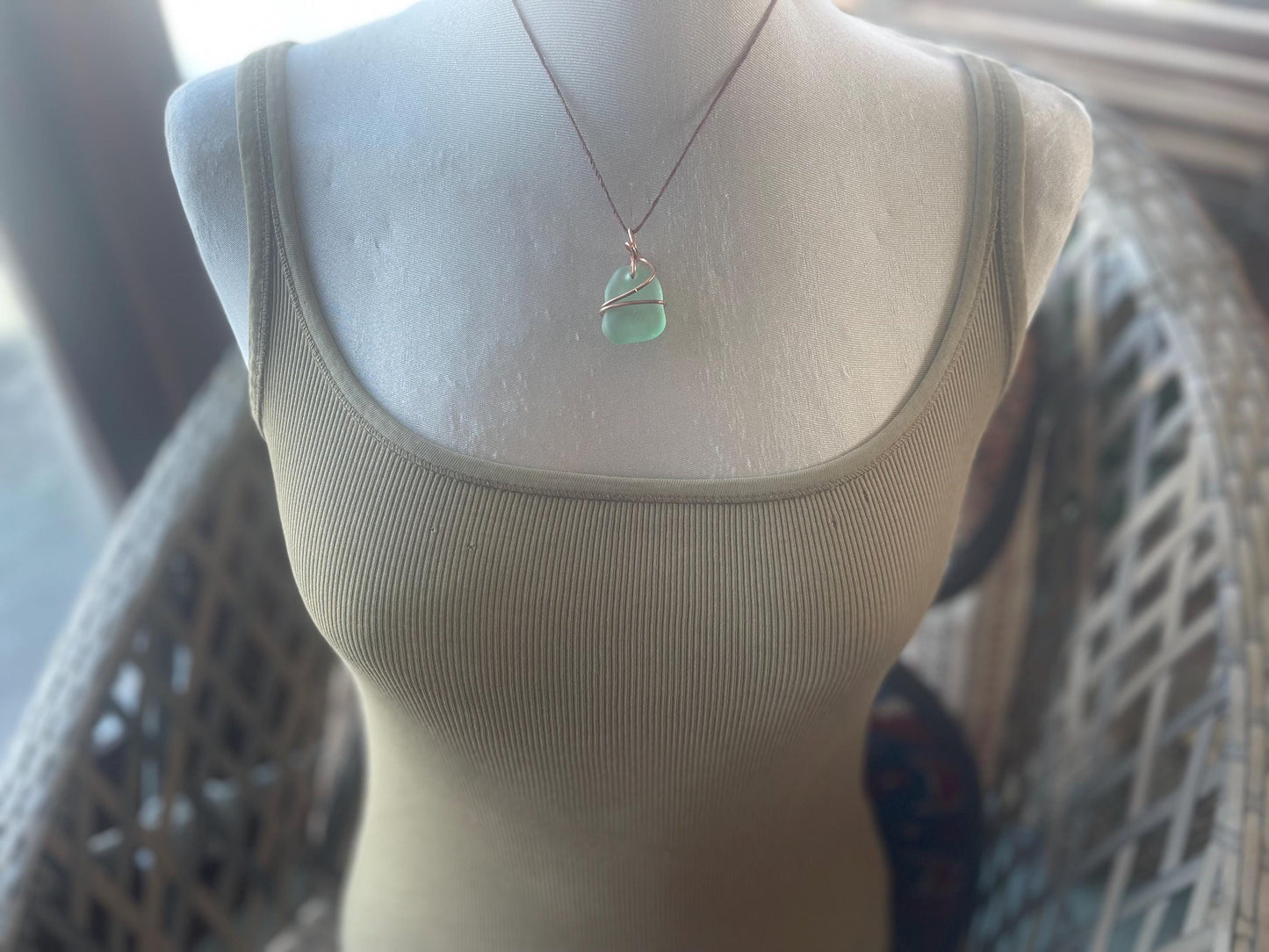 Sea glass necklace. Recycled necklace, gift for him. Ethical jewellery. Sea glass pendant. Eco friendly necklace. Eco friendly jewellery.