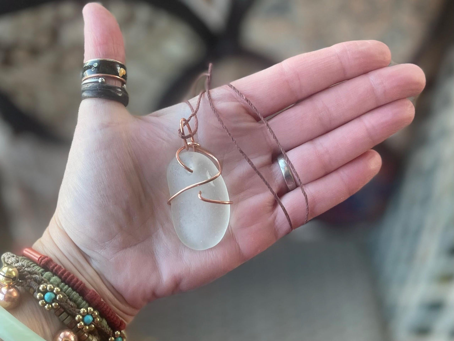 Sea glass necklace. Recycled necklace, gift for him. Ethical jewellery. Sea glass pendant. Eco friendly necklace. Eco friendly jewellery.