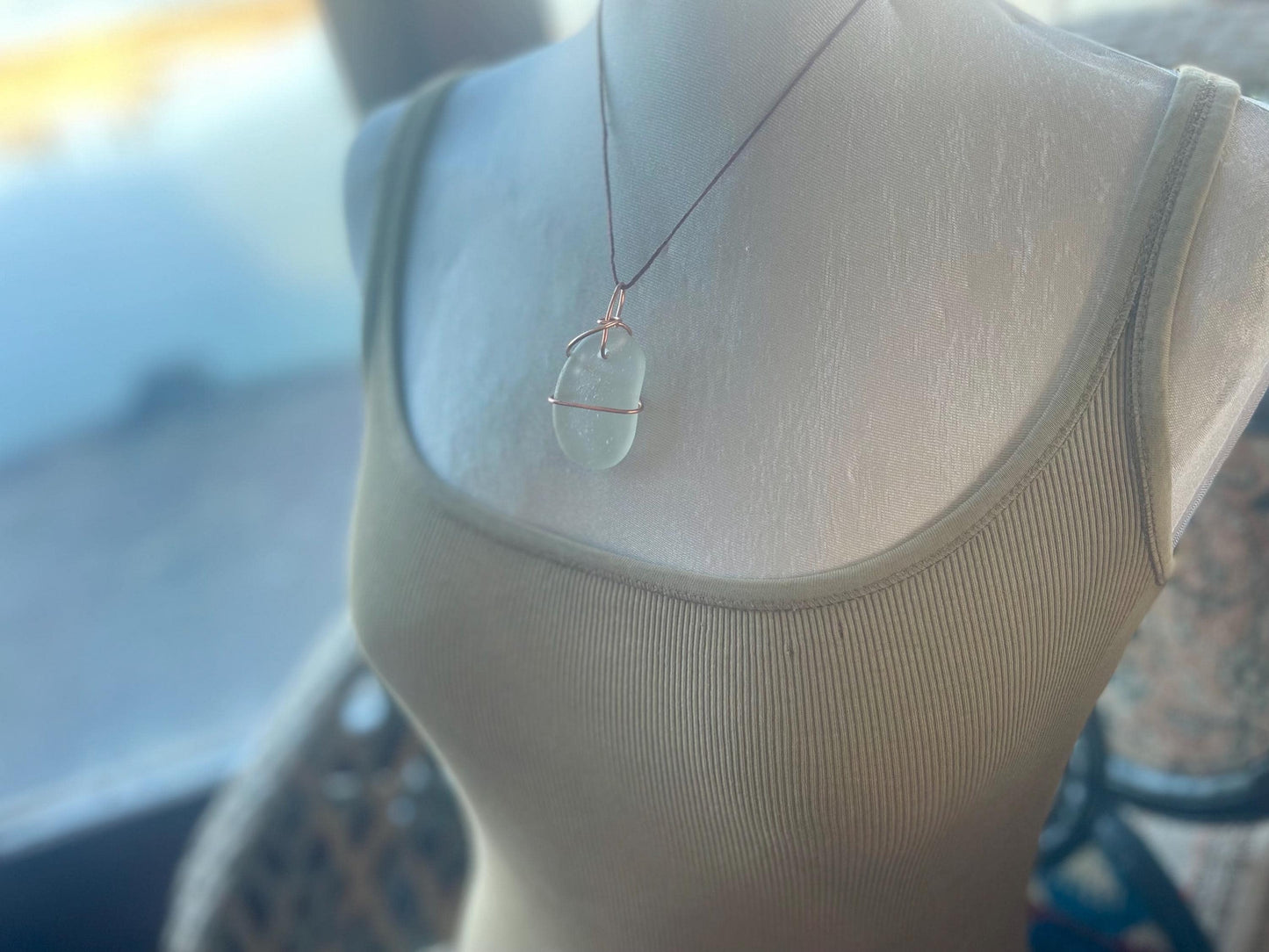 Sea glass necklace. Recycled necklace, gift for him. Ethical jewellery. Sea glass pendant. Eco friendly necklace. Eco friendly jewellery.