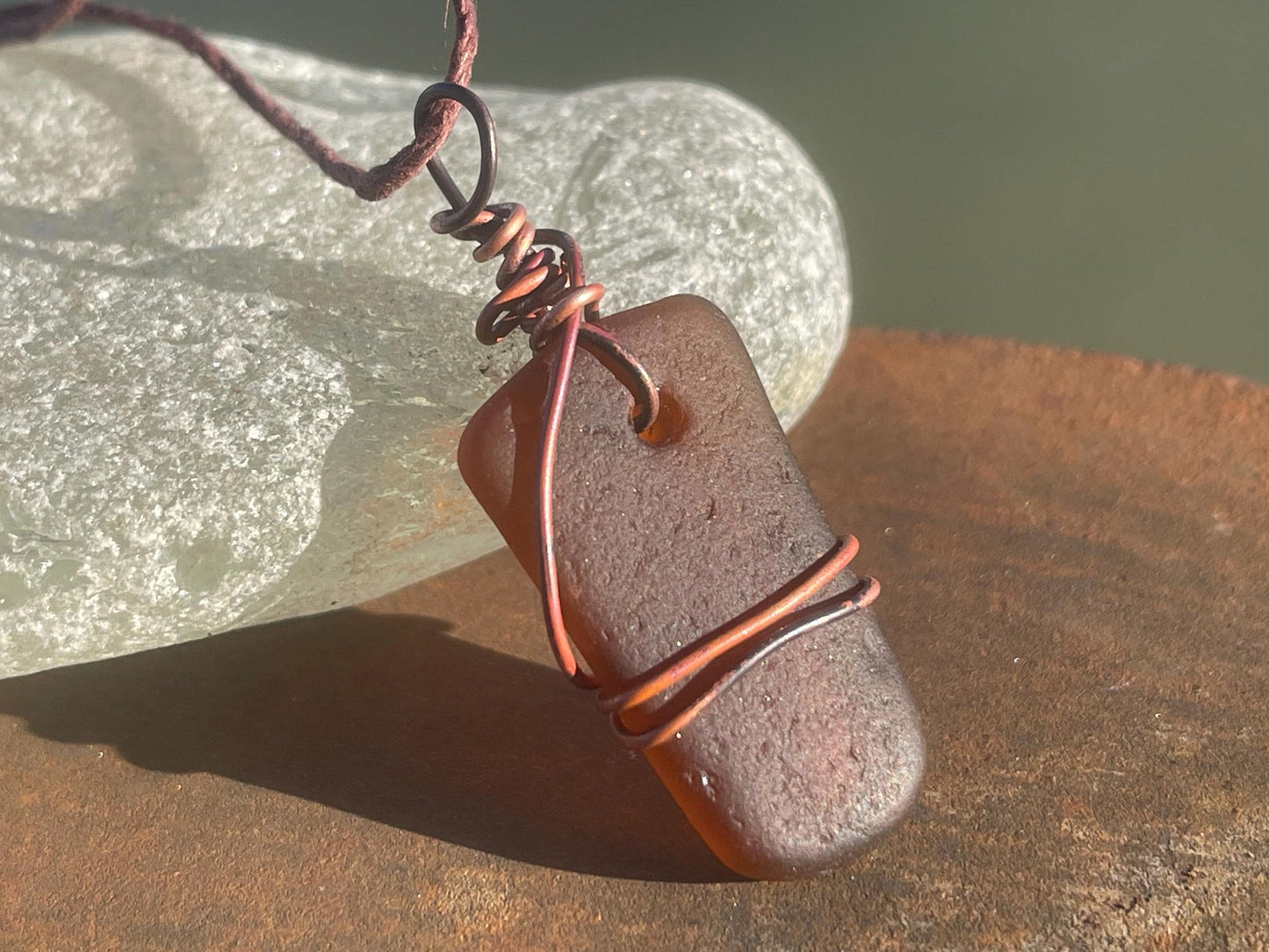 Sea glass necklace. Recycled necklace, gift for him. Ethical jewellery. Sea glass pendant. Eco friendly necklace. Eco friendly jewellery.