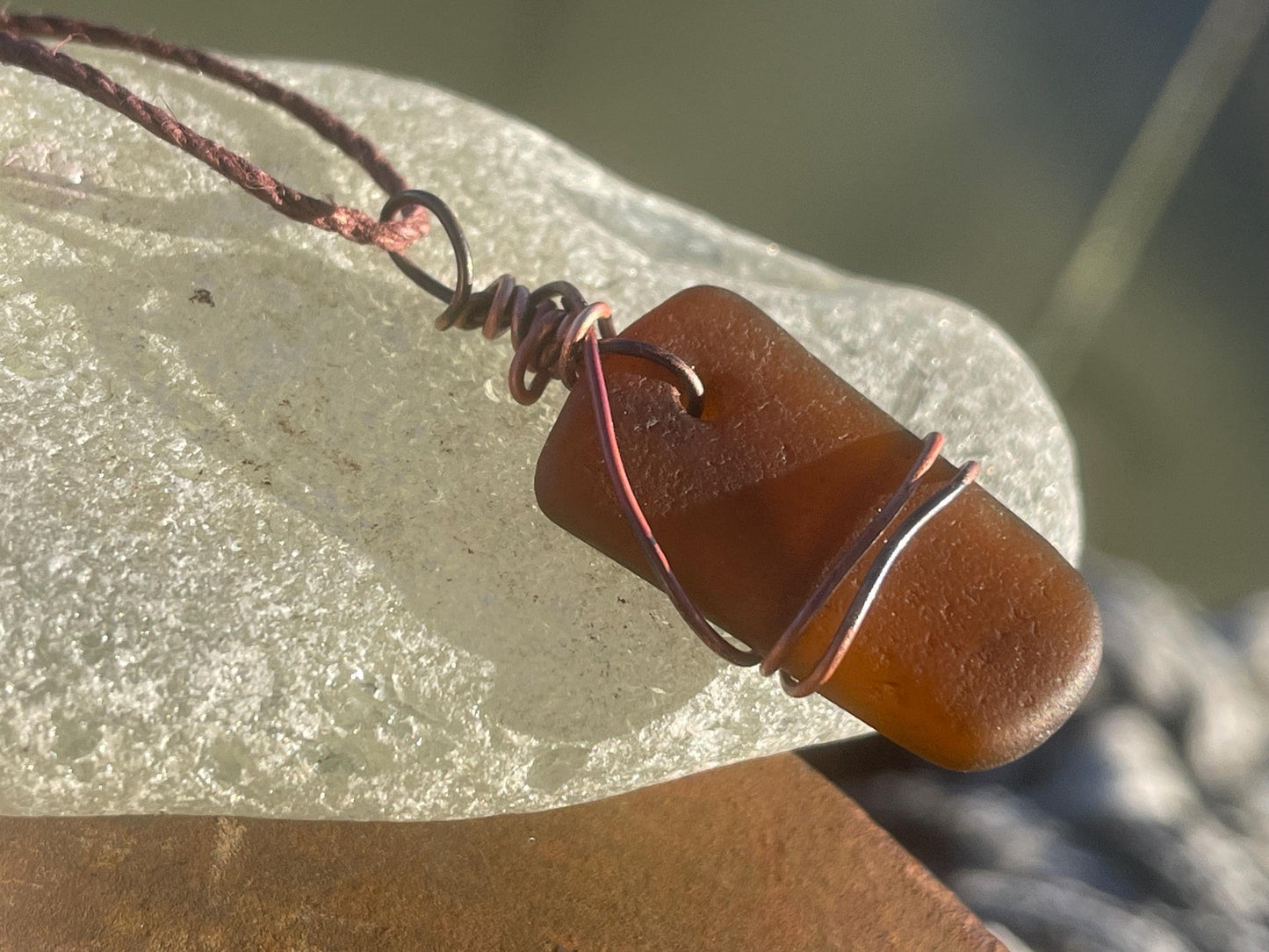 Sea glass necklace. Recycled necklace, gift for him. Ethical jewellery. Sea glass pendant. Eco friendly necklace. Eco friendly jewellery.