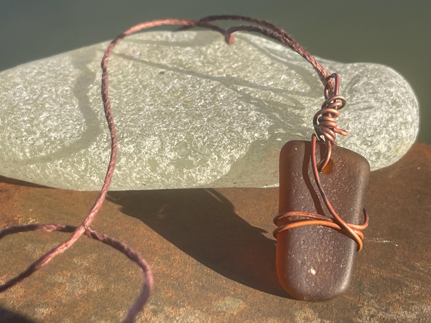 Sea glass necklace. Recycled necklace, gift for him. Ethical jewellery. Sea glass pendant. Eco friendly necklace. Eco friendly jewellery.