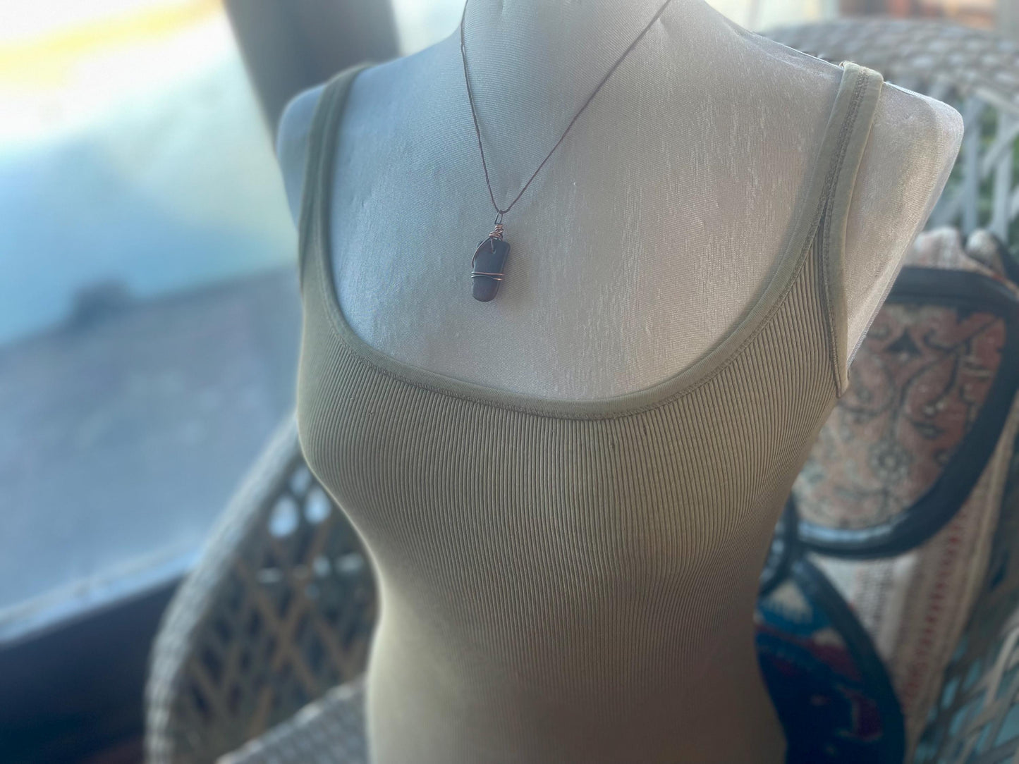 Sea glass necklace. Recycled necklace, gift for him. Ethical jewellery. Sea glass pendant. Eco friendly necklace. Eco friendly jewellery.