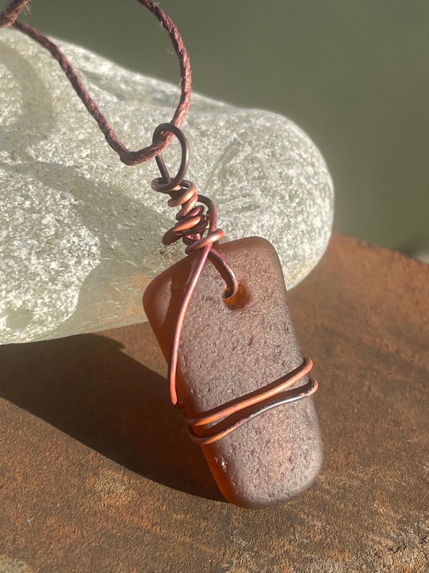 Sea glass necklace. Recycled necklace, gift for him. Ethical jewellery. Sea glass pendant. Eco friendly necklace. Eco friendly jewellery.